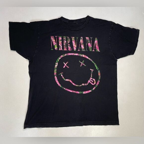 NIRVANA Tops - Nirvana Graphic Logo T-shirt Women Large Black Short Sleeve Music